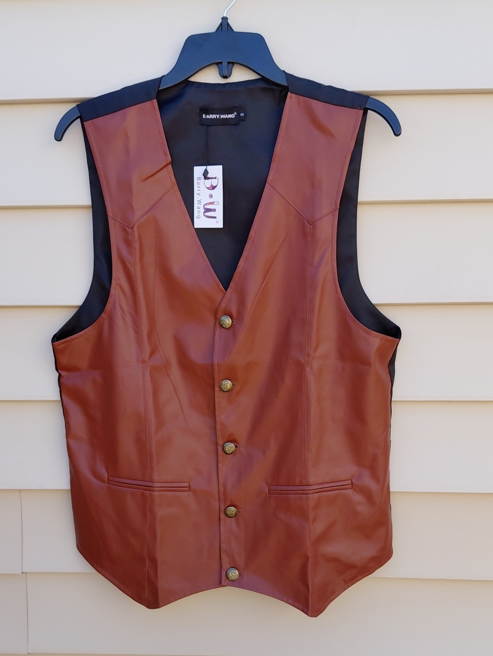 BARRY WANG Men's Brown  Leather Western Cowboy Vest Size Small
